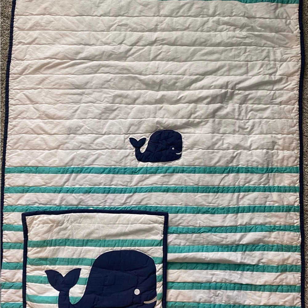 Pottery Barn Kids gently used whale blanket and pillow sham.
